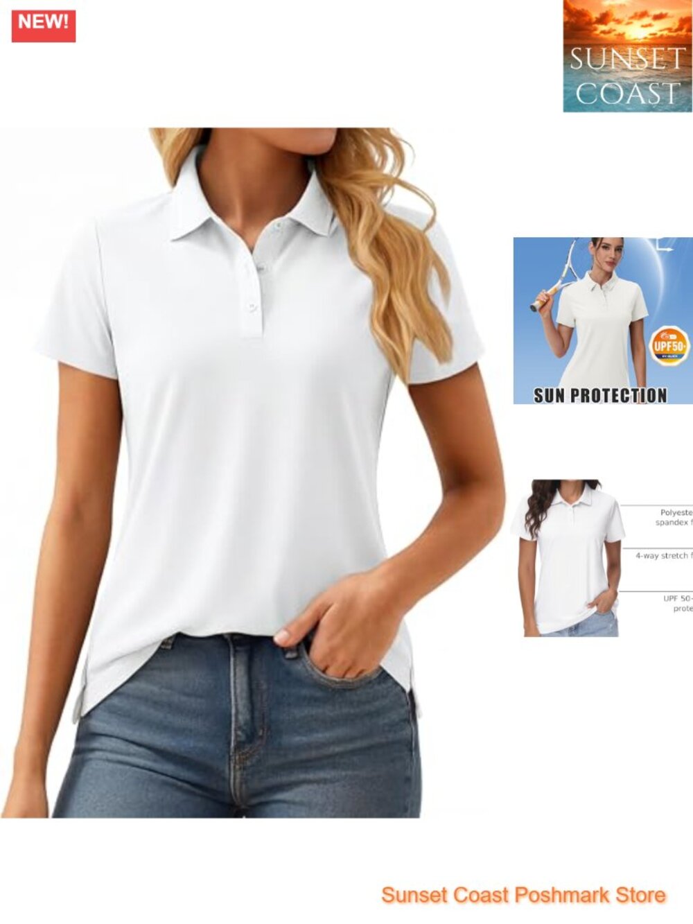 Women's Golf Polo Short Sleeve UPF 50+ Polyester Spandex Quick Dry Athletic Top